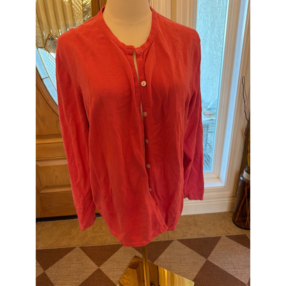 Liz Baker Womens XL Coral Pink Button Front Long Sleeve Cardigan Sweater